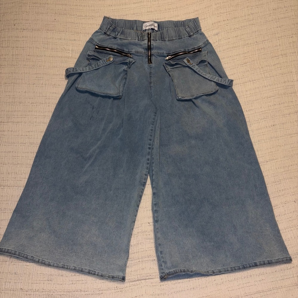 Spoon Jeans Light Wash Wide Leg Cargo Denim Pants Plus Size 1X Streetwear Y2K